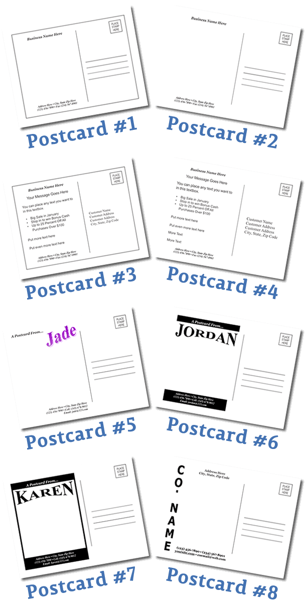 Available Postcard Templates
